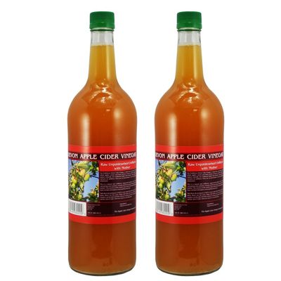 Apple Cider Vinegar Tonic with 'Mother' - 1000ml Natural Raw Unfiltered Glass Bottle - 2 Pack