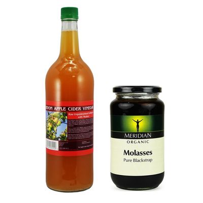 Apple Cider Vinegar with 'Mother' - Natural & Unfiltered 1 Litre Glass Bottle - with 1 x Organic Blackstrap Molasses 600 Grams