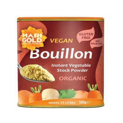 Marigold Organic Vegetable Bouillon Powder, 500g Instant Vegan Stock Powder, Natural Ingredients, Low Calories Ideal for Soups, Stews & Sauces.