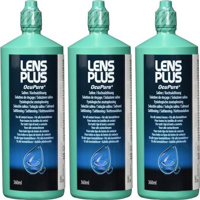 Lens Plus Purite Saline Solution, 360ml  Multi-Purpose Contact Lens Solution for Rinsing & Storing, Gentle & Effective Eye Care (Pack of 3)