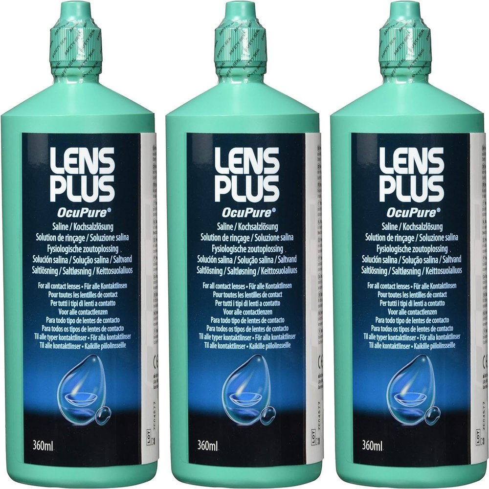 Lens Plus Purite Saline Solution, 360ml  Multi-Purpose Contact Lens Solution for Rinsing & Storing, Gentle & Effective Eye Care (Pack of 3)