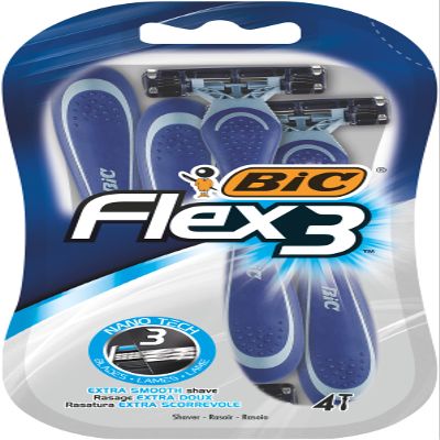 BIC Flex 3, Triple Blade Razor Blades for Men, With Moving Blade Heads for a Close and Soft Shave, Pack of 4