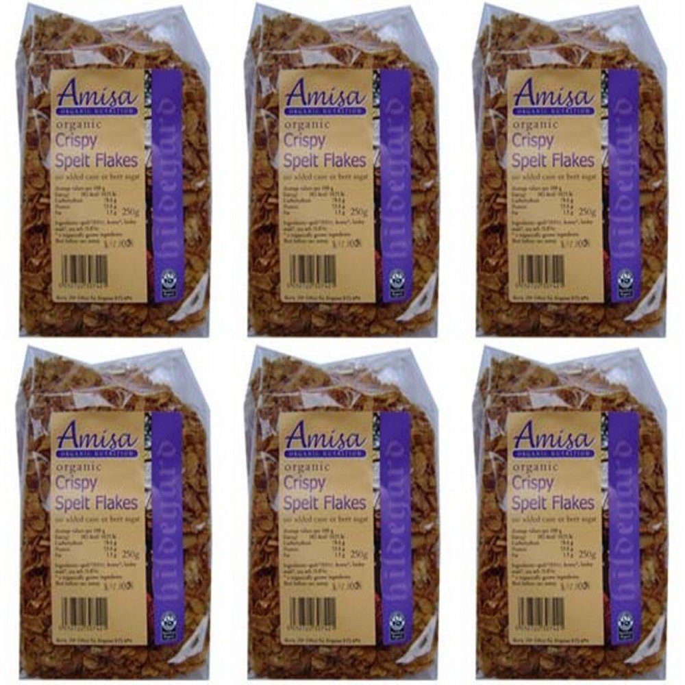(6 Pack) - Amisa - Organic Crispy Spelt Flakes | 250g | 6 Pack Bundle