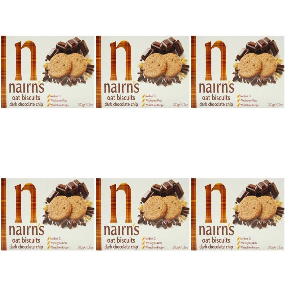 (6 PACK) - Nairns - Dark Choc Chip Oaty Biscuits | 200g | 6 PACK BUNDLE