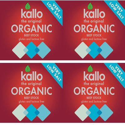 (4 PACK) - Kallo - Org Beef Stock Cubes Low Salt | 51g | 4 PACK BUNDLE
