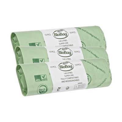 140 Litre x 30 BioBag Compostable Biodegradable Kitchen Food/Garden Waste Wheelie Bin Liner Bags/Sacks (140L) - Certified EN13432
