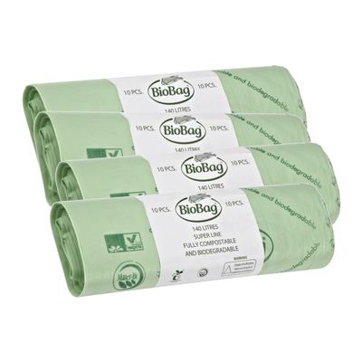 140 Litre x 40 BioBag Compostable Biodegradable Kitchen Food/Garden Waste Wheelie Bin Liner Bags/Sacks (140L) - Certified EN13432