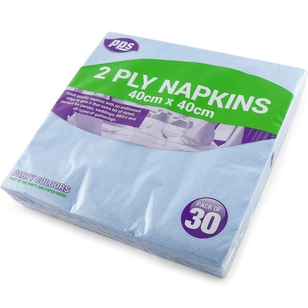 30 LUXURY 2 PLY LIGHT BLUE PAPER DINNER NAPKINS - 40cm x 40cm Ideal for weddings, christenings, parties, bbq's etc