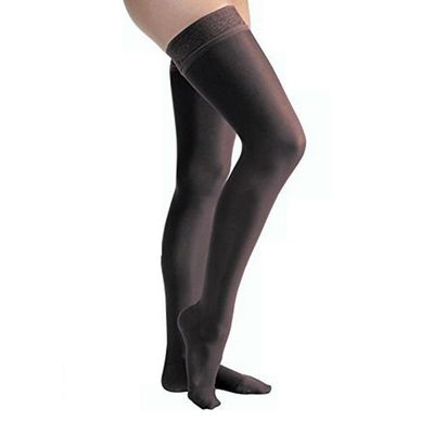 JOBST UltraSheer Thigh High with Lace Silicone Top Band, 15-20 mmHg Compression Stockings, Closed Toe, Large, Midnight Navy