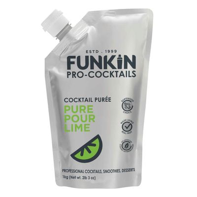 FUNKIN Pure Pour Lime Puree Cocktail Mixer | Made with Real Fruit | Fresh Fruit Puree for Professional Cocktails, Smoothies, & Desserts | 0% ABV | Resealable Pouch | 1kg, Pack of 1