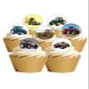 24 Precut Round Edible Wafer Paper Tractors and Diggers Farm Machinery Cake Toppers Decorations view 1