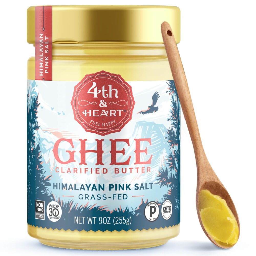 Himalayan Pink Salt Grass-Fed Ghee Butter by 4th & Heart, 9 Ounce, Pasture Raised, Non-GMO, Lactose Free, Certified Paleo