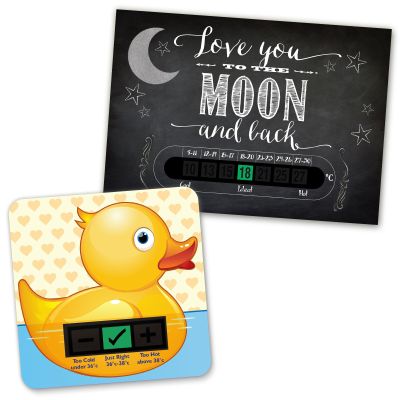 A6 Love You to The Moon and Back Chalkboard Room Thermometer and Duck Bath Thermometer Set