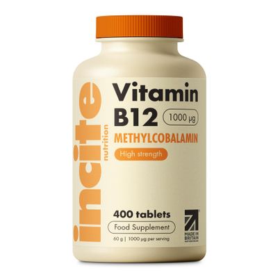 Incite Nutrition Vitamin B12 Tablets 1000 mcg. +1 Year Supply of High Strength Methylcobalamin. Boost Energy and Support Nervous System. Easy to Swallow, Non-GMO, and Suitable for Vegetarians & Vegans
