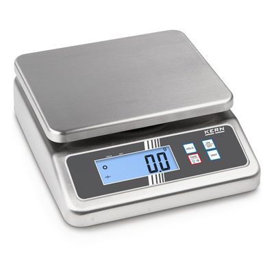 Bench scale [Kern FOB 10K-3NL] Kompakte Edelstahlwaagen mit Staub- und Spritzwasserschutz IP67, Weighing Range [Max]: 8 kg / 15 kg, Readout [d]: 1 g / 2 g