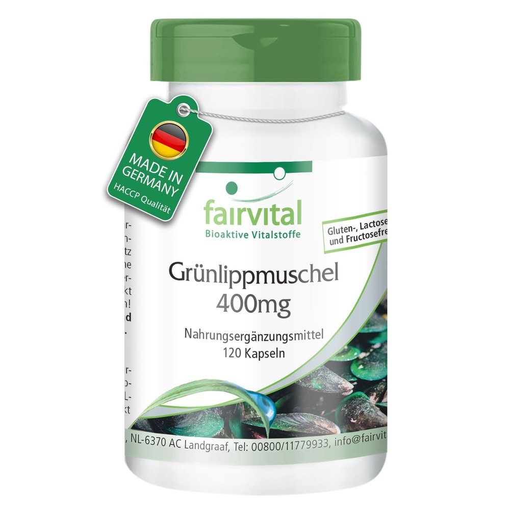 Fairvital | Green-lipped Mussel 400mg - HIGH Dosage - 120 Capsules - with Ginger, Yucca and Vitamin E