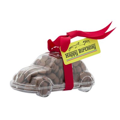 ButtonChocs Birthday Chocolate Car - Happy Birthday Car. Belgian Milk Chocolate Birthday Gift. Racing car swing label.