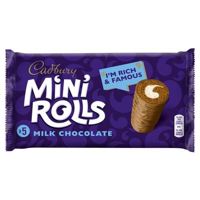 Cadbury Mini Rolls, Milk Chocolate Sponge Cakes With Vanilla Cream Centre, 5 Individually Wrapped Treats  Perfect For Snacking On-the-Go (Pack of 1)