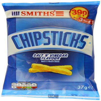 Smiths Salt and Vinegar Chipsticks 37 g (Pack of 30)