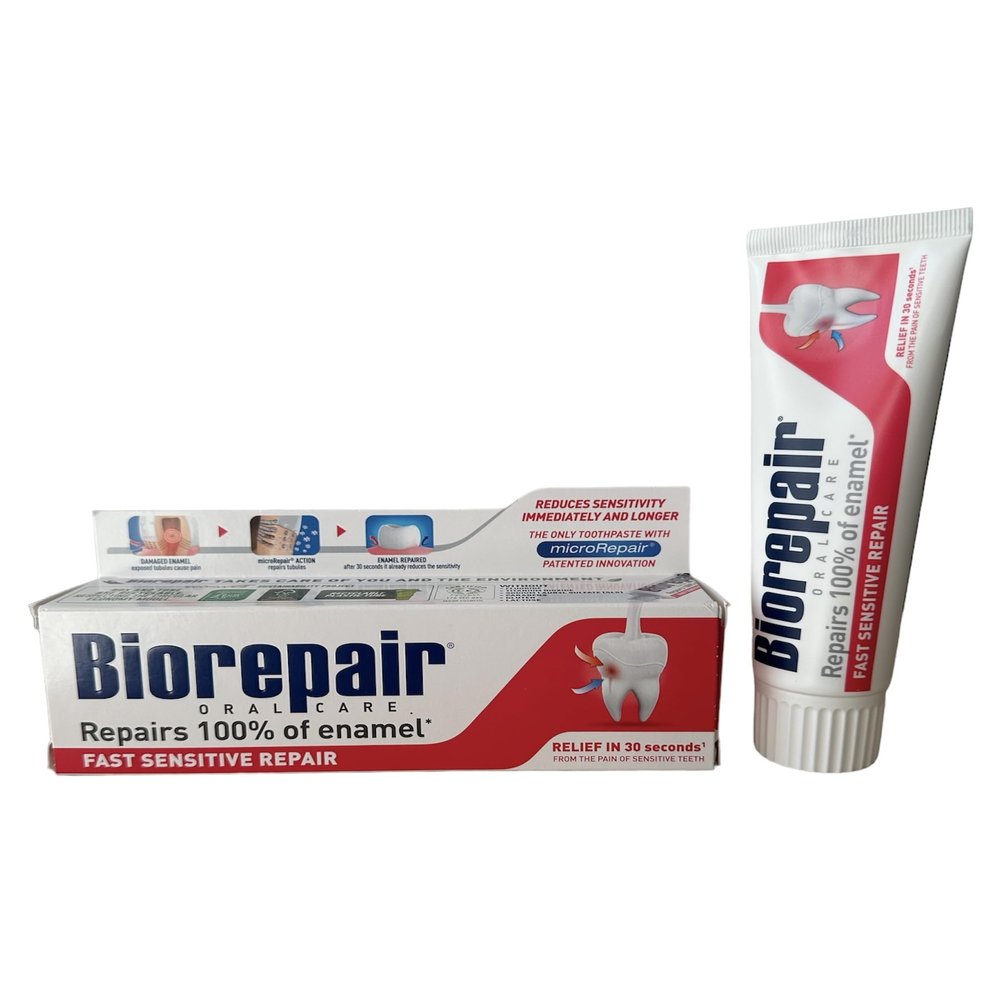 4pcs biorepair Fast Sensitive Toothpaste 75ml (Pack of Four) Protect & Repair from Acid Erosion and Plaque Safe for Whole Family