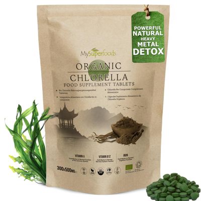 Chlorella Tablets | Organic | 5000mg per Serving | 300 Tablets | Cracked Cell Wall | Energy & Natural Detox | High in Vitamin A & B12 | Source of Iron | MySuperfoods