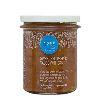 Rizes Greek Delicatessen Sweet Red Pepper Sauce with Garlic 200 g, Bright orange red