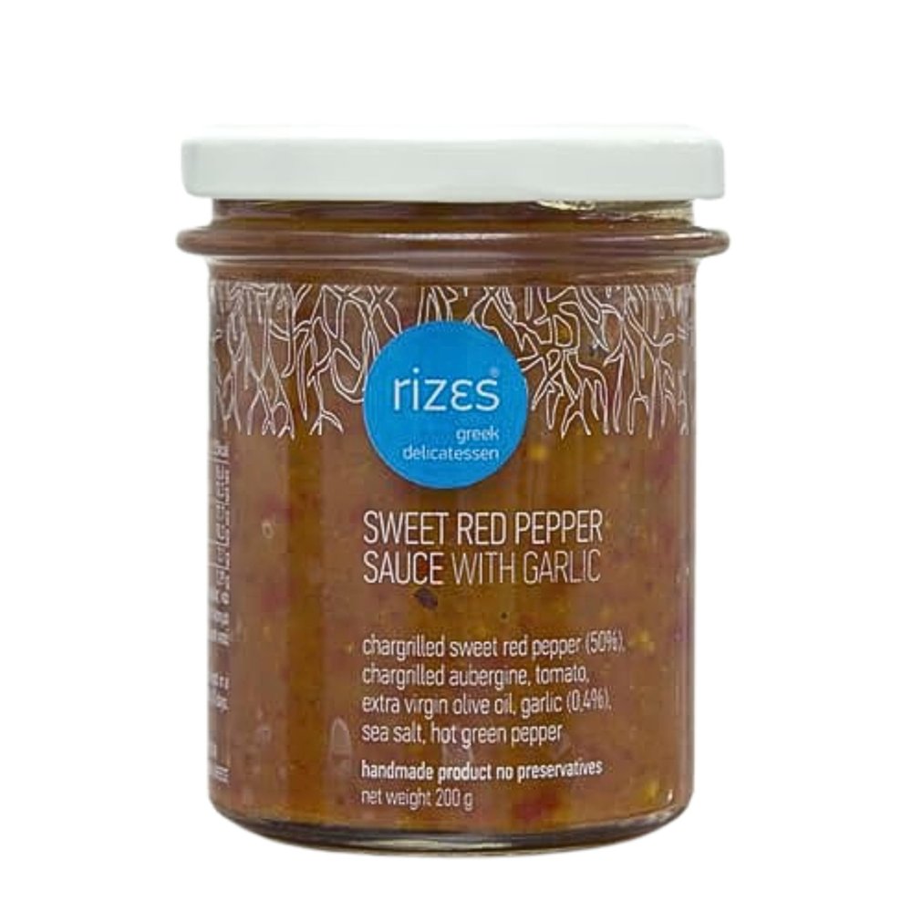 Rizes Greek Delicatessen Sweet Red Pepper Sauce with Garlic 200 g, Bright orange red