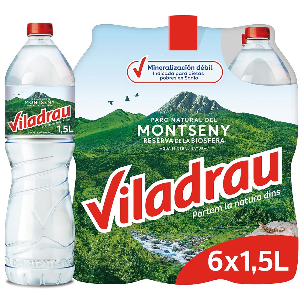 Viladrau Natural Mineral Water Bottle, 6 x 1.50L