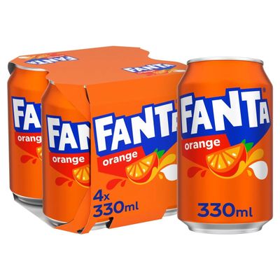 Fanta Soft Drink, Orange, 4 x 330ml