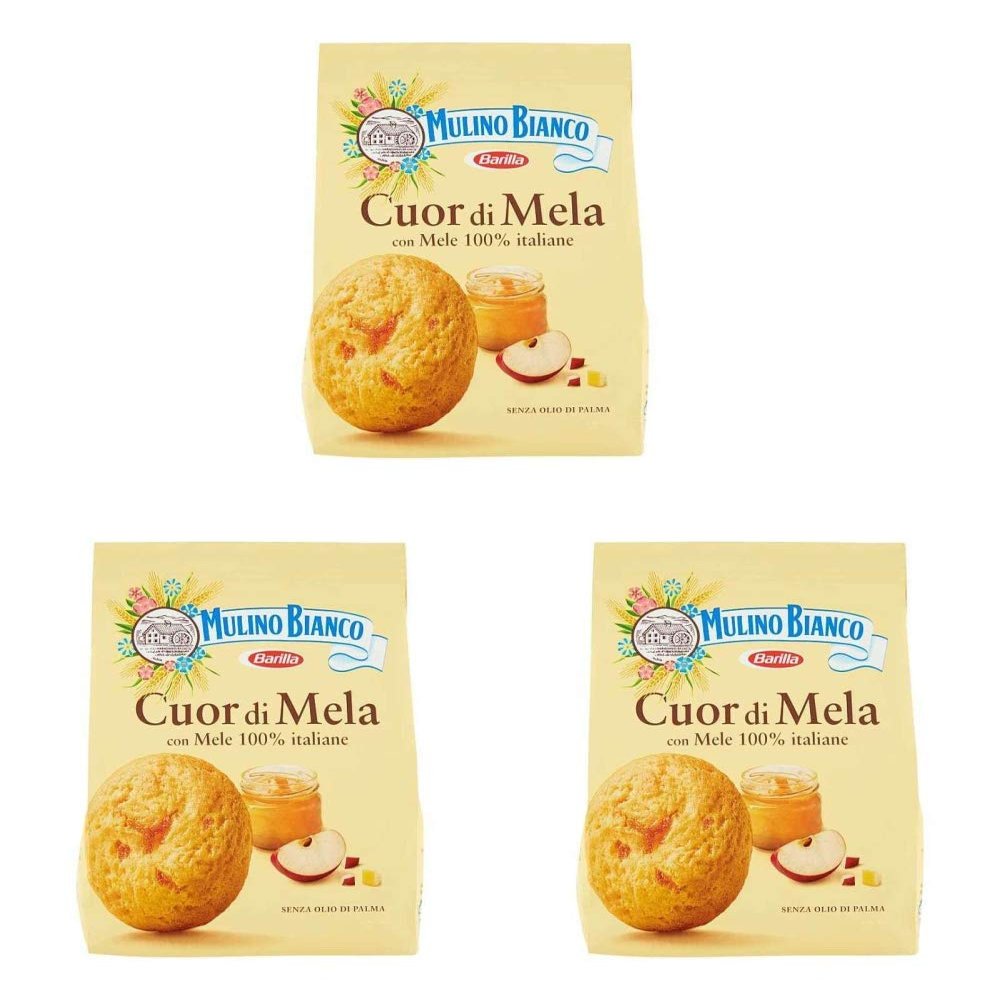 3X Mulino Bianco Cuor di Mela Italian Biscuits Cookies with Real Apple Pieces & Apple Pur 300g