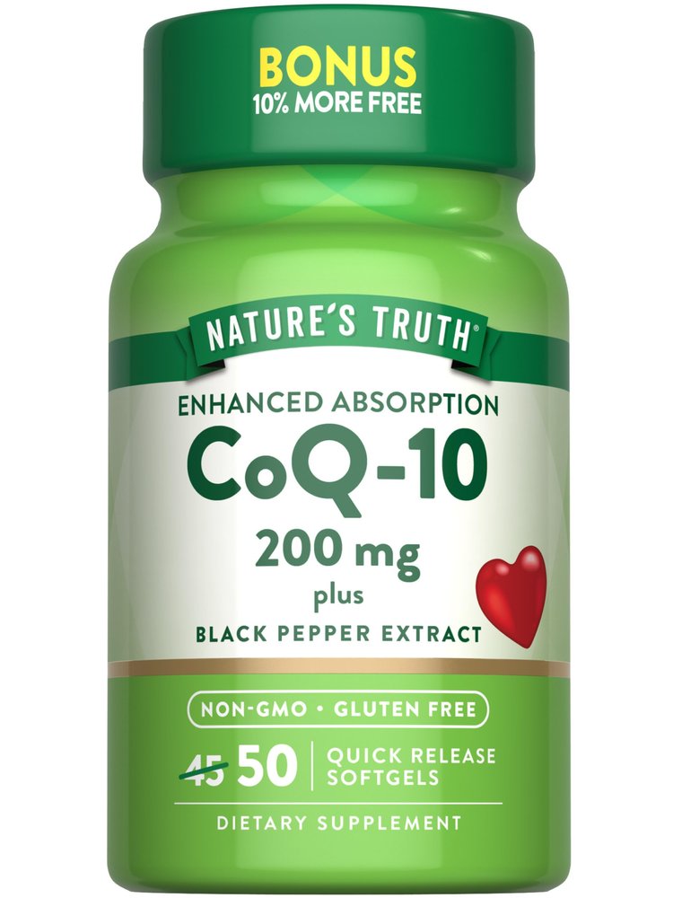 Nature'S Truth Enhanced Absorption Coq10 200 Mg Plus Black Pepper Extract, 50 Count