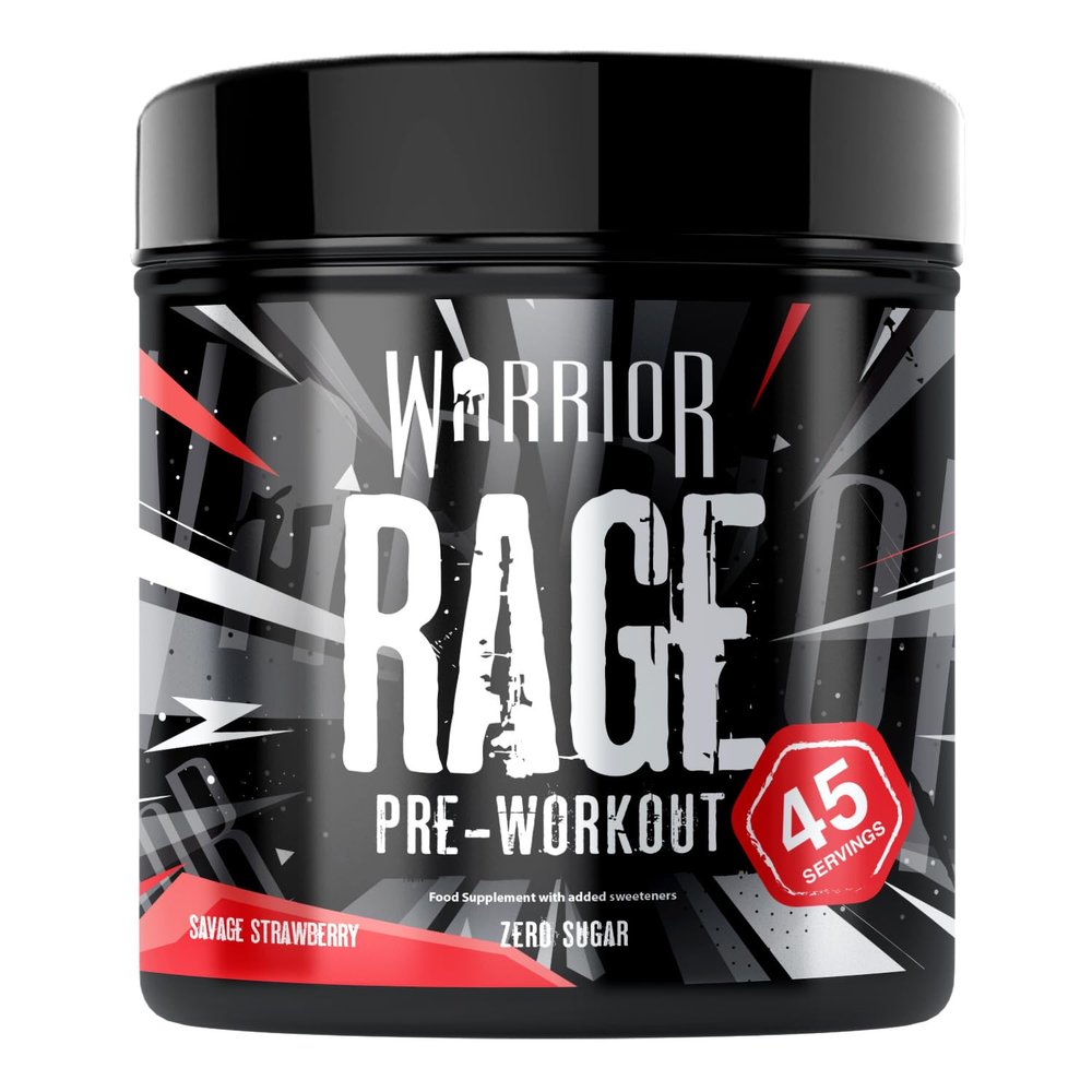 Warrior Rage Pre Workout Powder 392g (45 Servings) 300mg Caffeine High Stim Energy Drink Supplement + Beta-Alanine, Creatine, BCAA, Taurine, Citrulline & Arginine AAKG for Muscle Savage Strawberry