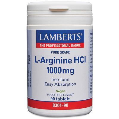 Lamberts L-Arginine HCl 1000mg 90 Tablets Free-Form Amino Acid Highly Absorbable Vegan