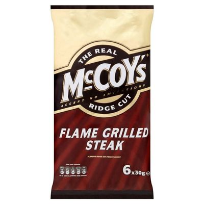 McCoy's Ridge Cut Crisps - Flame Grilled Steak (6x30g) - Pack of 6