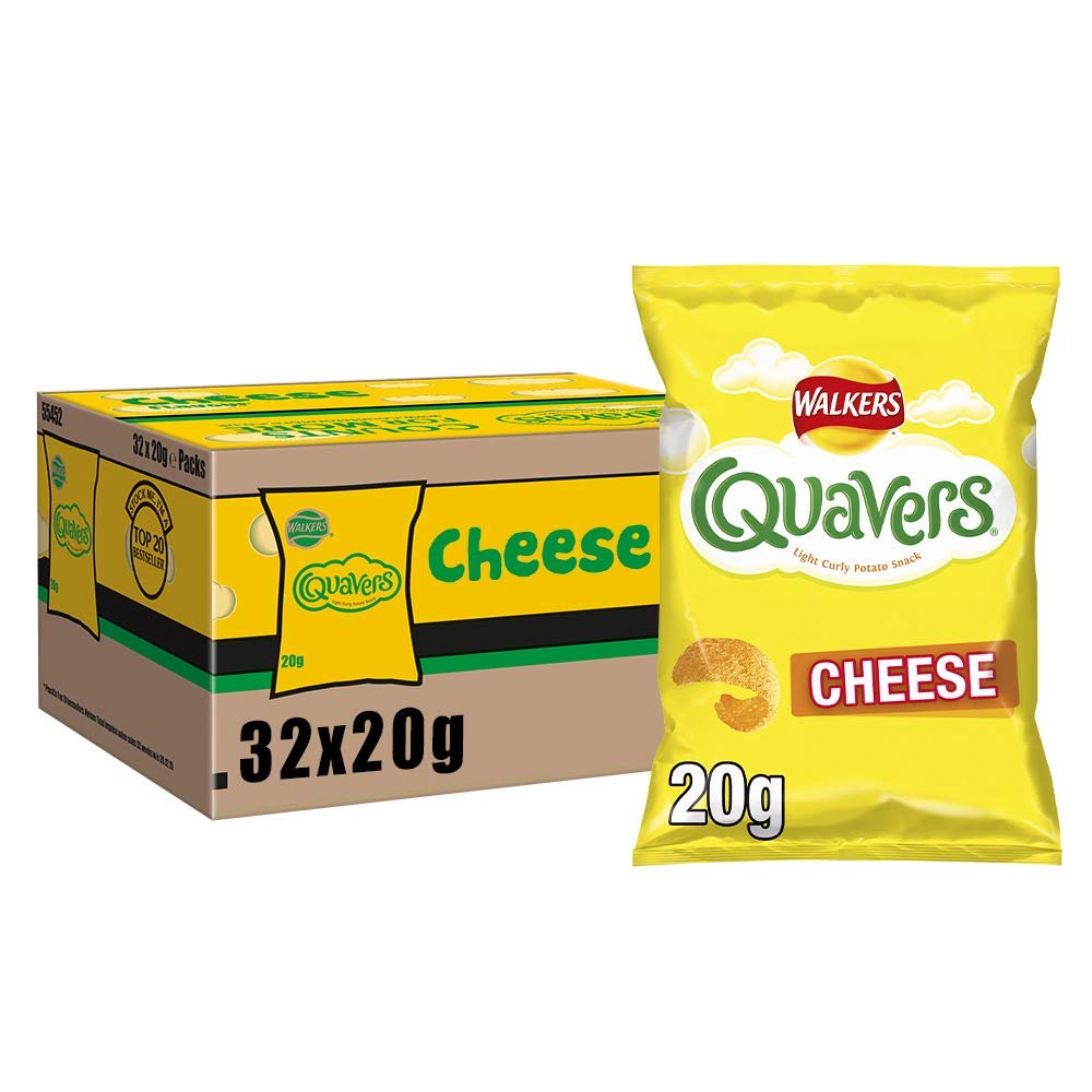 Walkers Quavers Cheese Snacks Crisps 20g (Pack of 32)