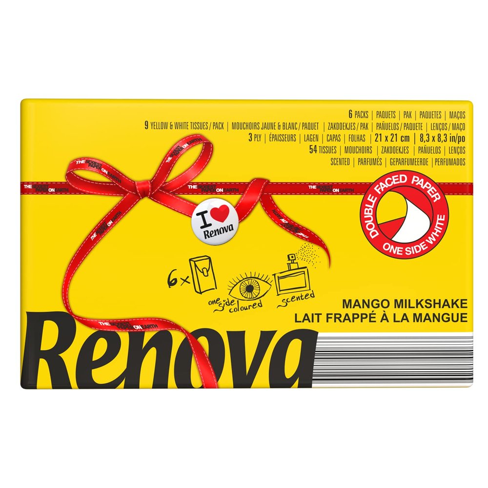 Renova Red Label Mango Pocket Tissues - 6 Packs of Aroma Mango Tissues