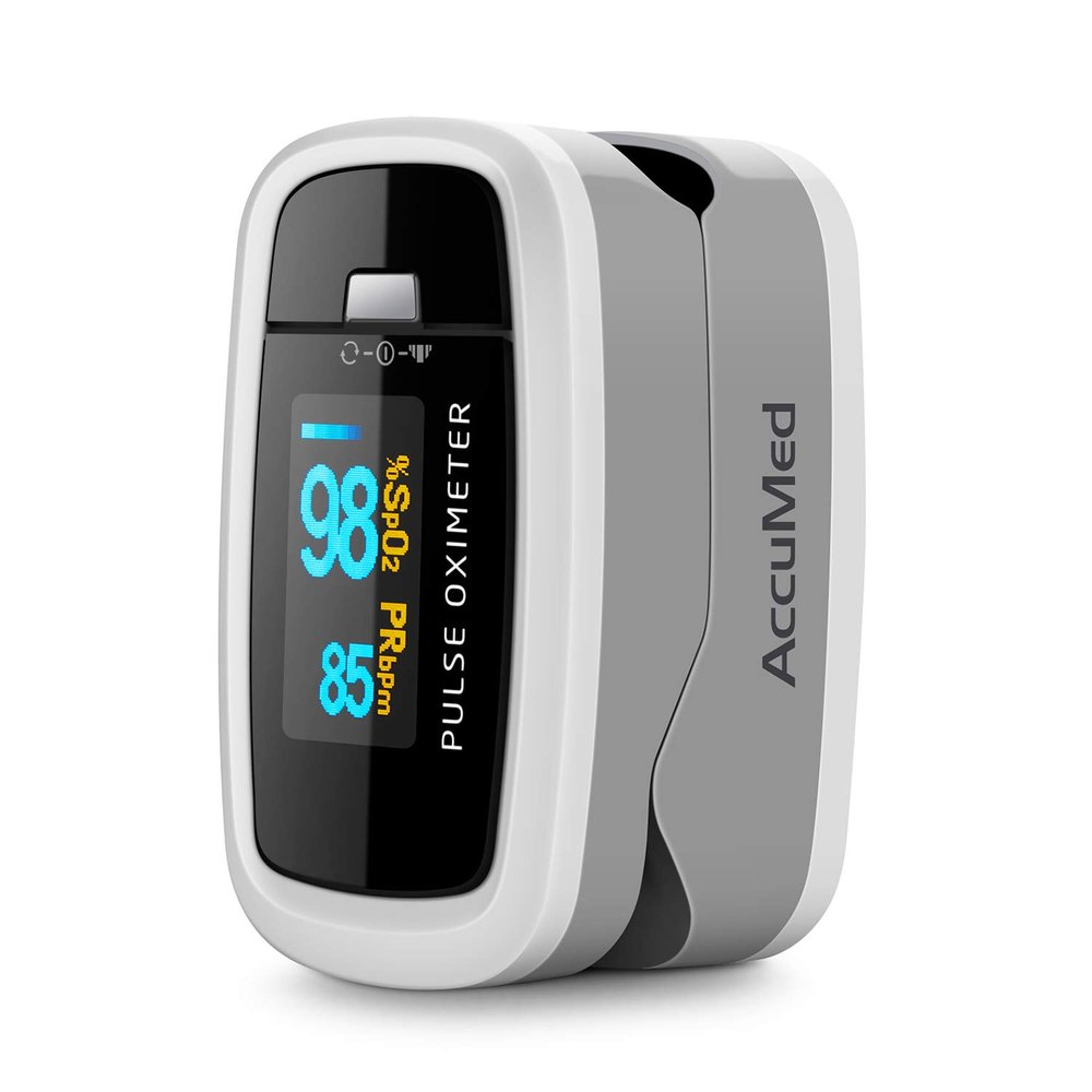 AccuMed CMS-50D1 Pulse Oximeter Finger Pulse Blood Oxygen SpO2 Monitor w/Carrying case, Landyard & Battery FDA CE Approved (White)