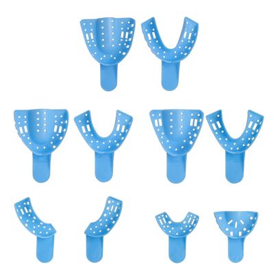 10 Pcs of Plastic Dental Denture Instrument Impression Trays with Blue and Green for Choice (blue)