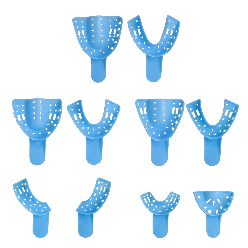 10 Pcs of Plastic Dental Denture Instrument Impression Trays with Blue and Green for Choice (blue)