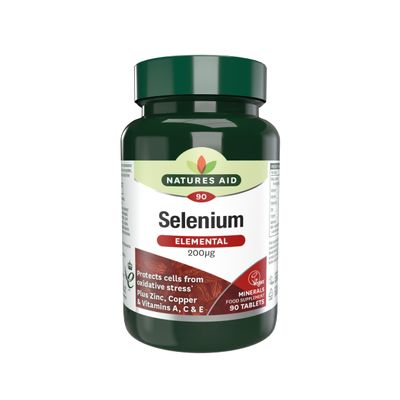Natures Aid Selenium Tablets 200ug - High Potency Antioxidant Immune Support Supplement - Supports Thyroid Health Metabolism Wellness - Vegan Gluten-Free Non-GMO Natural Supplement - 90 Tablets