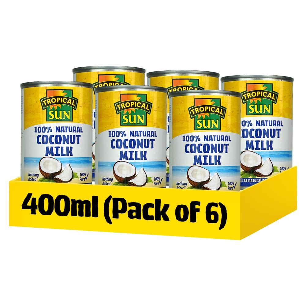 Tropical Sun Coconut Milk 400ml Pack of 6 | 100% Natural Canned Milk from Fresh Coconuts | Rich & Creamy Gluten-Free,Dairy-Free Vegan for Cooking, Baking, Curries & Smoothies