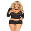 Elegant Moments Long Sleeve Cami & Short Set Plus Size Black view 1