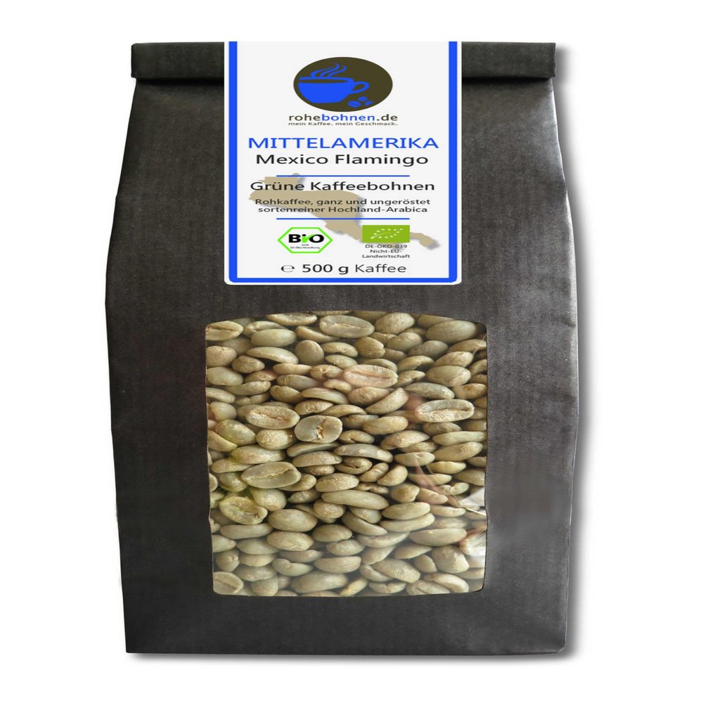 Organic green coffee beans - Arabica Mexico Flamingo (raw coffee beans, unroasted 500g) - GMP certified