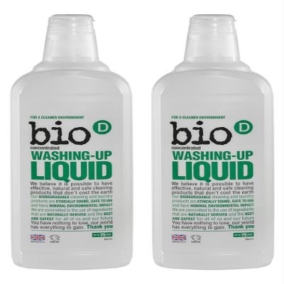 Bio-D Washing Up Liquid, Hypoallergenic, Vegan, Safe for septic tanks and cess pits. 750ml x 2