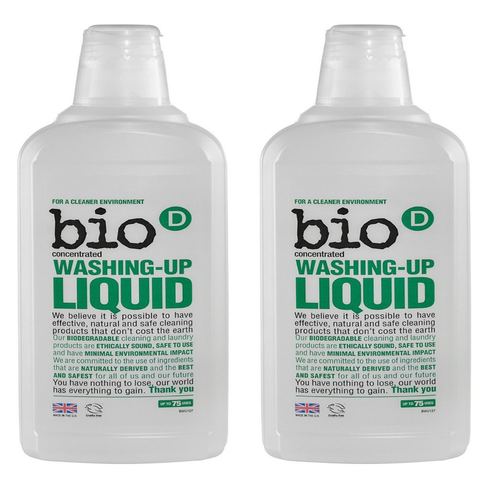 Bio-D Washing Up Liquid, Hypoallergenic, Vegan, Safe for septic tanks and cess pits. 750ml x 2