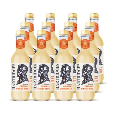Hartridges 330ml Sparkling Ginger Beer - Pack of 12 of 330ml Glass Bottles. Sparkling Drink with Natural Extracts and No Artificial Colours. Suitable for Vegans