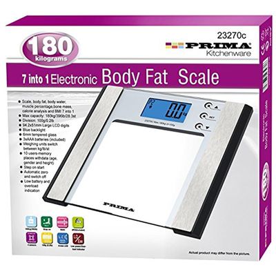7 in 1 Bathroom Scale - 180kg Digital Electronic Lcd Bathroom Weighing Scale, Glass Weight Scales | Slim Design For Neat Storage, Multi Use Athlete Mode, Measures Weight, Body Fat/water & Bmi