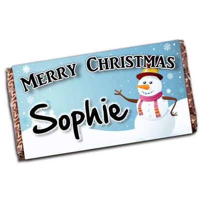 Personalised Merry Christmas Snowman 110g Milk Chocolate Bar ~ Xmas Eve Kids Girls Boys Mum Dad Stocking Fillers Gift Ideas Present N50