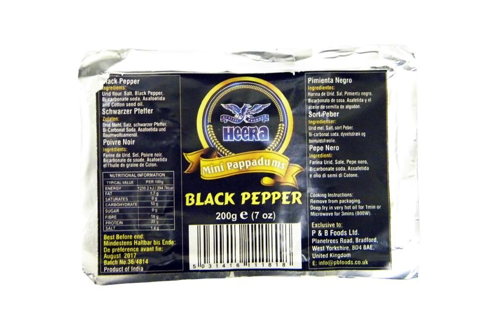 Heera - Mini Pappadums - Black Pepper Flavour - 200g x 2