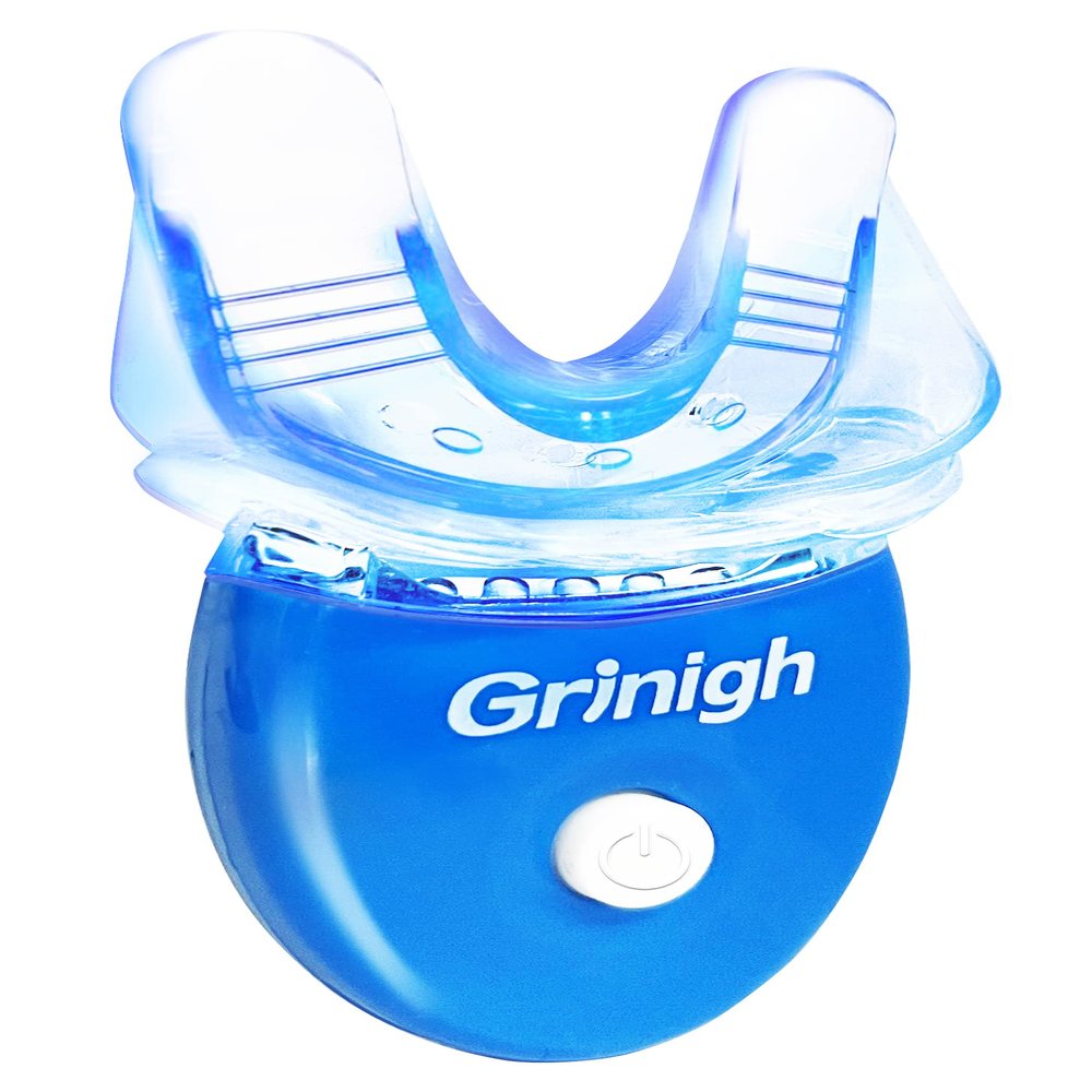 at-Home Teeth Whitening Light Accelerator with Matched Mouth Tray - Grinigh - Powerful 5 LED Tubes for Teeth Whitening Treatment (Batteries Included)- Blue